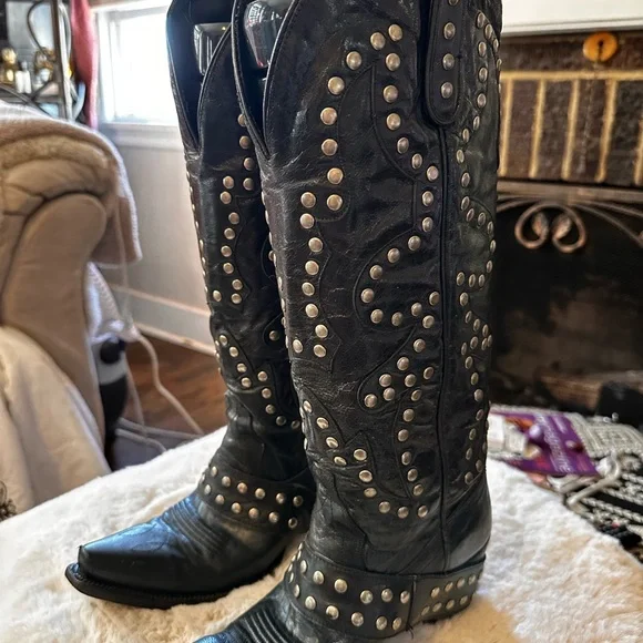 Studded Black Heeled Boots - Picture 2 of 4
